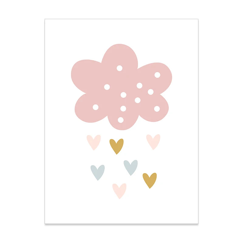 Pink Rainbow Cloud Love Hearts Personalized Baby's Name Wall Art Posters Fine Art Canvas Prints For Nursery Room Children's Bedroom Decor