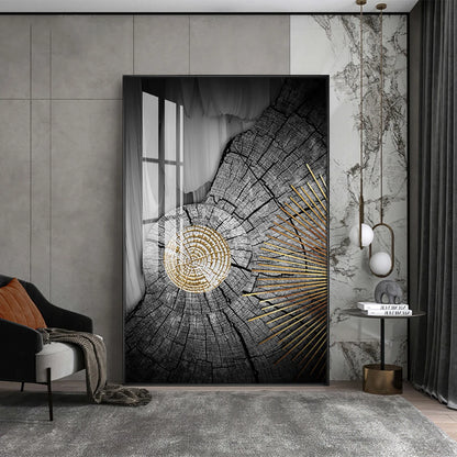 Abstract Black Golden Tree Rings Wall Art Fine Art Canvas Prints Light Luxury Pictures For Living Room Foyer Entranceway Reception Room Art Decor