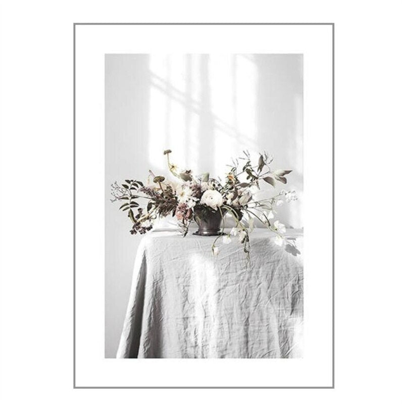 Simple Floral White Rose Peonies Wall Art Fine Art Canvas Prints Black White Botanical Pictures For Living Room Modern Interiors Home Decor