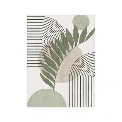 Set of 3Pcs Neutral Colors Beige Green Abstract Geometric Botanical Wall Art Fine Art Canvas Prints Pictures For Living Room Dining Room Art Decor