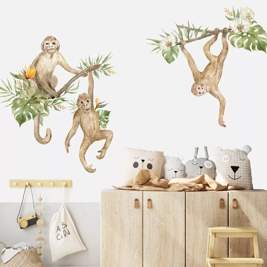 Chimps In The Tree Wall Sticker For Children's Nursery Room Removable Peel & Stick PVC Wall Decal Murals For Creative Kid's Room Decoration