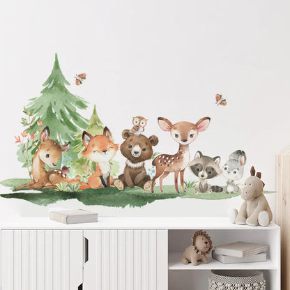 Cute Woodland Animals Wall Stickers For Children's Nursery Room Removable Peel & Stick PVC Wall Decals For Creative DIY Kid's Room Decor