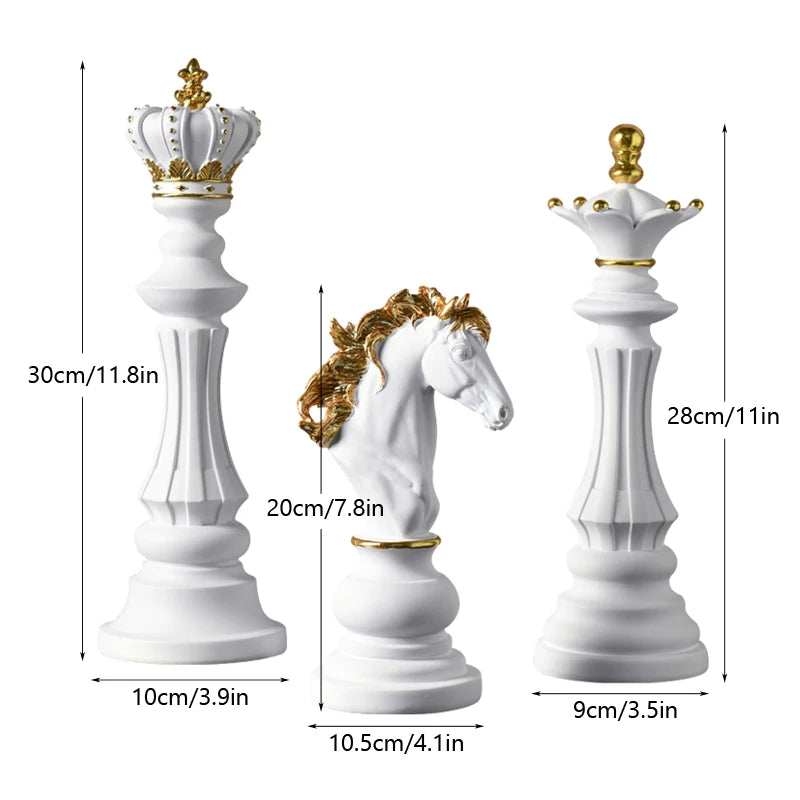 King Queen Knight Luxury Chess Pieces Home Decor Ornaments Carved Resin Statuettes For Living Room Coffee Table Mantelpiece Light Luxury Home Interior Decor Accessories
