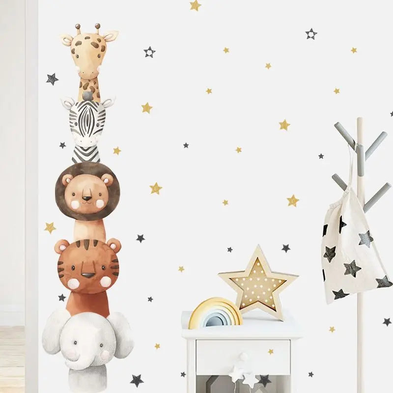 Cute Bear Zebra Giraffe Height Measurement Chart Wall Sticker Removable Peel & Stick Wall Decal For Children's Room Creative DIY Home Decor