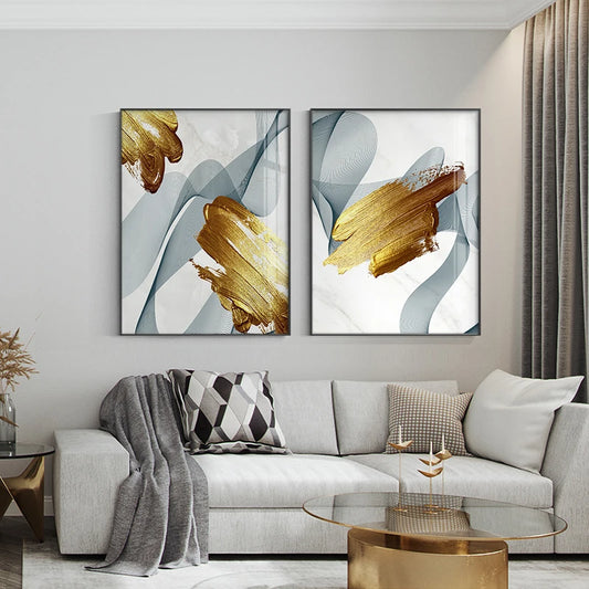Modern Abstract Flowing Gray Golden Thick Brush Wall Art Fine Art Canvas Prints Posters For Luxury Living Room Home Office Hotel Room Wall Decor