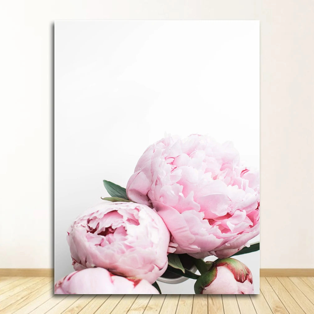 Minimalist Floral Pink & White Peonies Wall Art Fine Art Canvas Prints Pictures For Modern Living Room Bedroom Boutique Salon Home Decoration