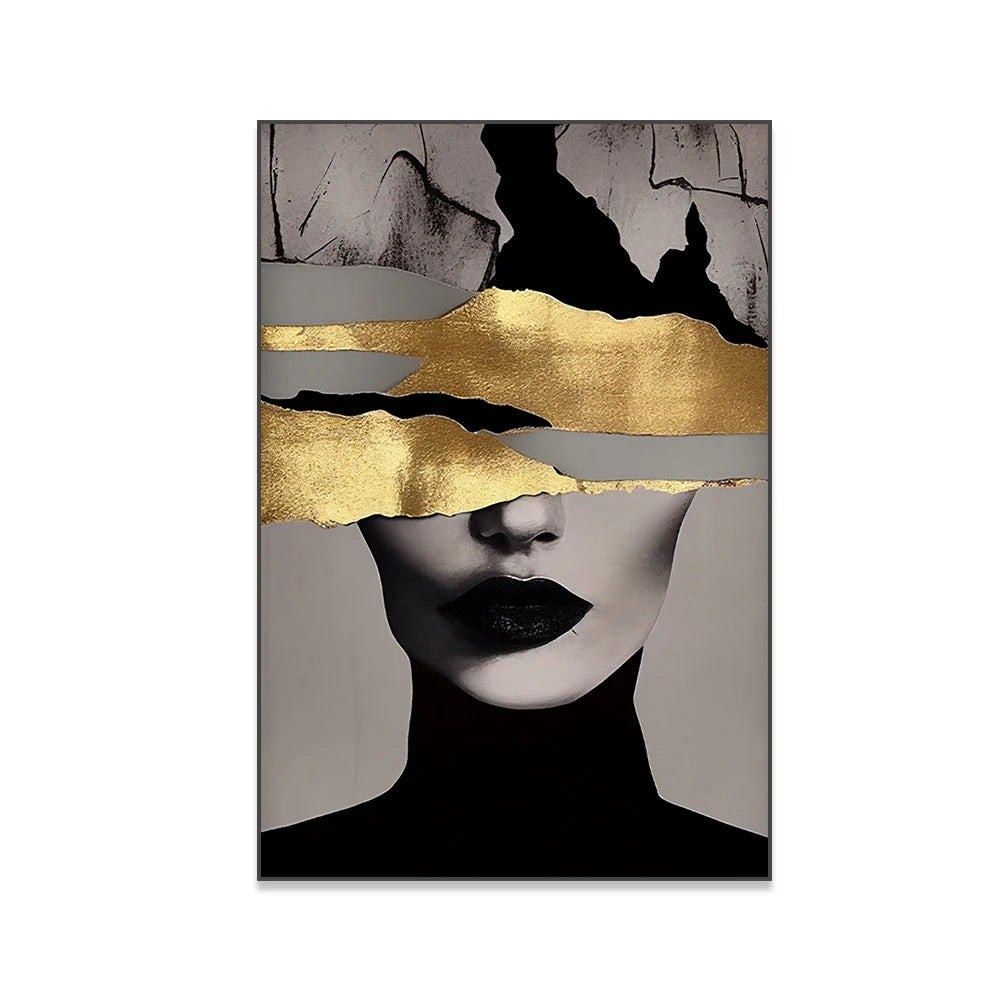 Golden Girl Fashion Wall Art Fine Art Canvas Prints Modern Abstract Portrait Pictures For Living Room Bedroom Boutique Salon Art Decor