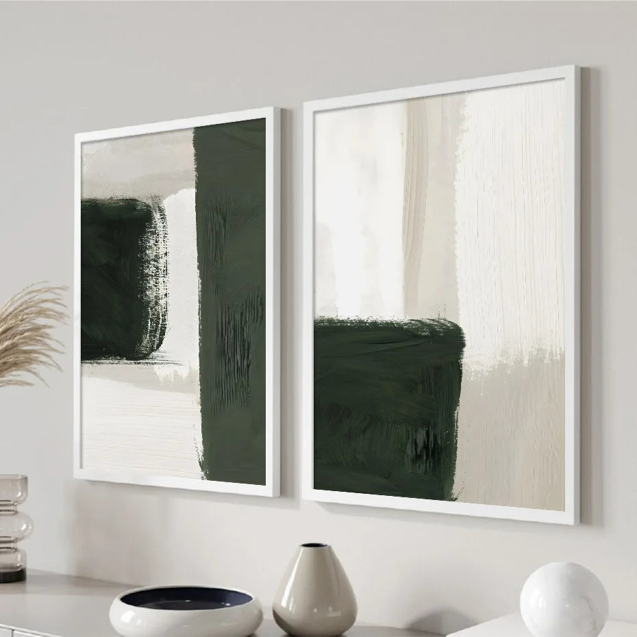 Modern Abstract Green Beige White Brushstroke Canvas Prints Nordic Wall Artwork For Contemporary Living Room Home Decor Artwork