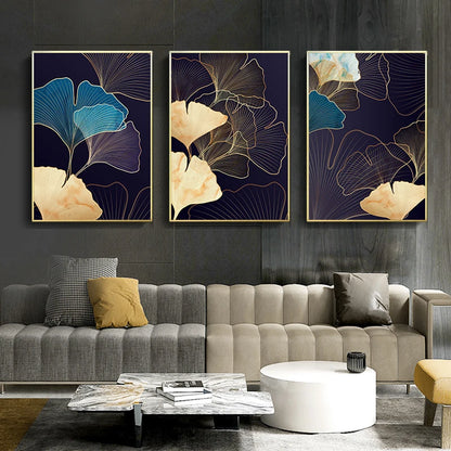 Abstract Botanical Tropical Blue Aubergine Floral Wall Art Fine Art Canvas Prints Pictures For Living Room Bedroom Hotel Room Decor