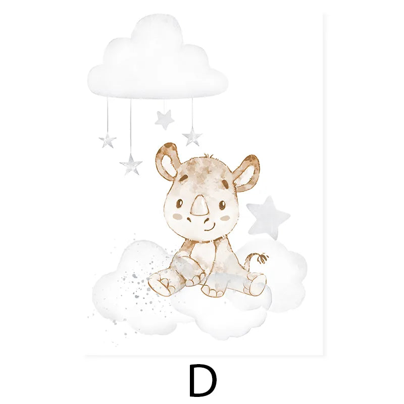 Baby Elephant Monkey And Friends African Animals Nursery Wall Art Fine Art Canvas Prints Cute Pictures For Baby's Room Kids Room Wall Decor