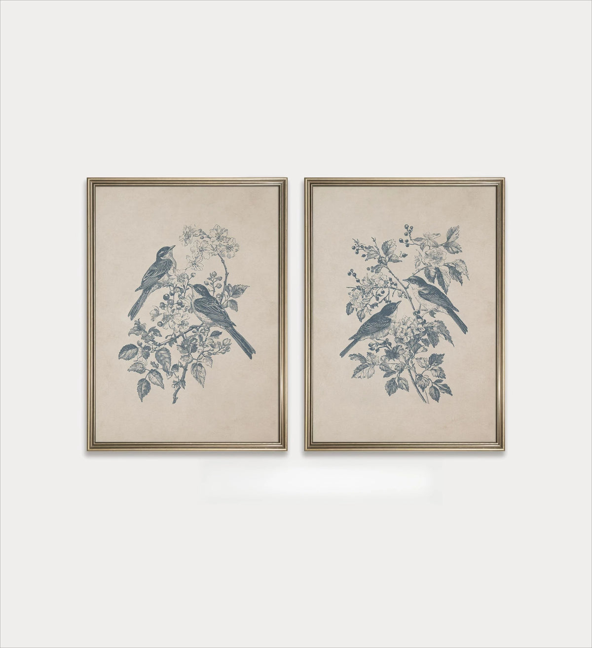Set of 2Pcs Vintage Birds Wall Art Fine Art Canvas Prints Neutral Tones Retro Illustrations of Birds Artworks For Farmhouse Kitchen Living Room Simple Bedroom Home Decor 