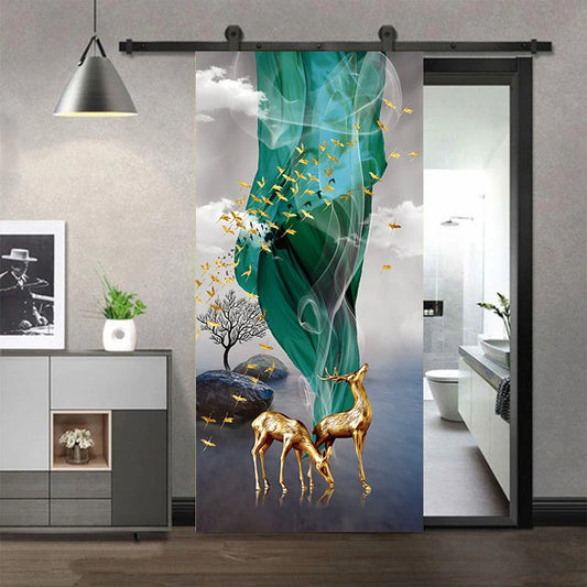 Modern Abstract Design Door Sticker Mural Removable PVC Vinyl Peel N Stick Wall Art Mural Decal For Interior Doors Creative DIY Home Decor