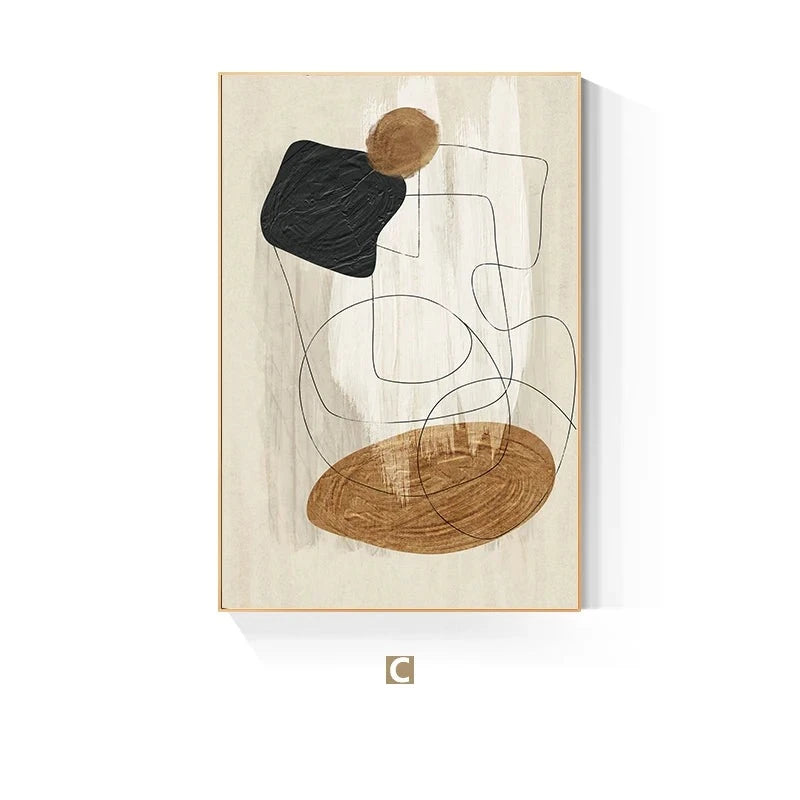 Scandinavian Abstract Shape Line &  Form Wall Art Fine Art Canvas Prints Neutral Color Scheme Pictures For Modern Living Room Decor