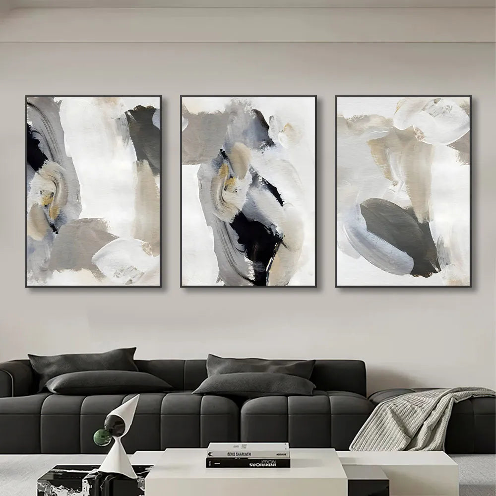 * Featured Sale * Abstract Brush Strokes Black White & Gray Wall Art Fine Art Canvas Prints Nordic Pictures For Modern Apartment Wall Decor