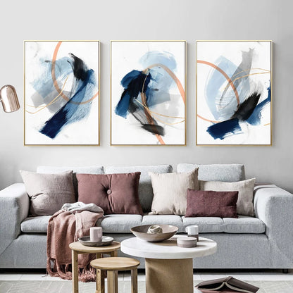 Modern Abstract Thick Brush Wall Art Fine Art Canvas Prints Blue Beige With Hints Of Orange Golden Nordic Pictures For Living Room Decor