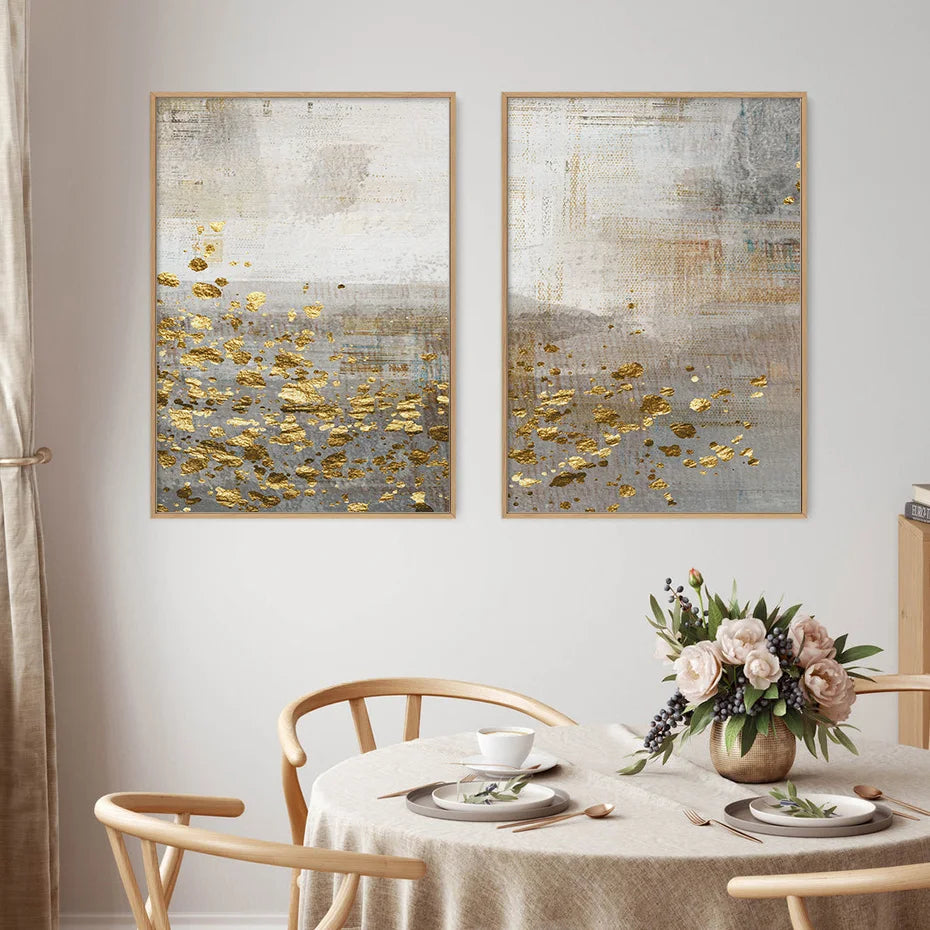 Beige Gray Golden Speckled Vintage Abstract Wall Art Fine Art Canvas Prints Contemporary Pictures for Elegant Interiors