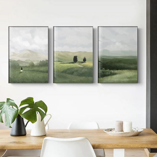 Green Grass River Mountain Wall Art Fine Art Canvas Prints Modern Landscape Pictures For Living Room Dining Room Bedroom Nordic Home Decor
