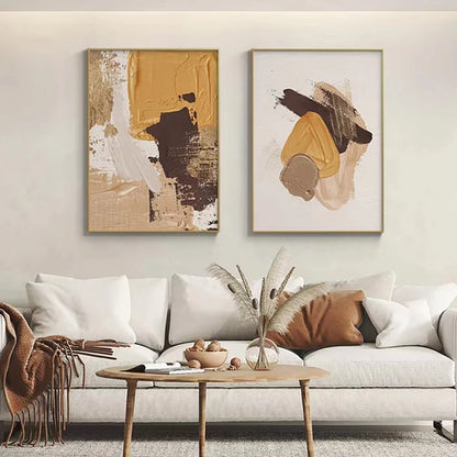 Fashionable Thick Brush Abstract Beige Brown Wall Art Fine Art Canvas Prints Pictures For Contemporary Living Room Bedroom Art Decor