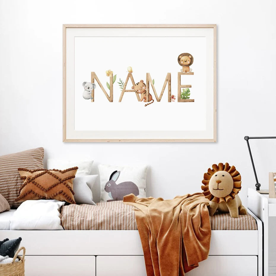 Personalized Baby's Name Poster Wall Art Fine Art Canvas Prints Cute Picture For Children's Nursery Room Baby's Room Kid's Room Signage Decor
