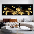 Light Luxury Black Golden Rose Floral Wall Art Fine Art Canvas Prints Wide Format Pictures For Above The Sofa Art For Above The Bed