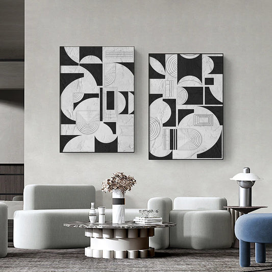 Abstract Geometric Patterns Black White Wall Art Fine Art Canvas Prints Pictures For Modern Apartment Living Room Dining Room Home Office Art Decor