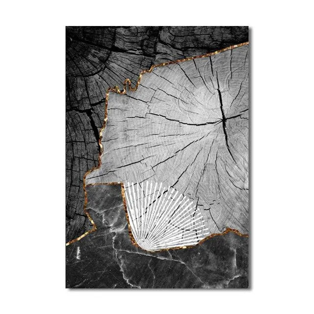 Golden Black Wood Tree Rings Wall Art Fine Art Canvas Prints Modern Abstract Pictures For Urban Loft Luxury Living Room Decor