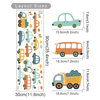 Cute Cartoon Trucks Buses & Cars Wall Stickers For Boy's Room Removable Peel & Stick PVC Wall Decals For Creative DIY Nursery Home Decor