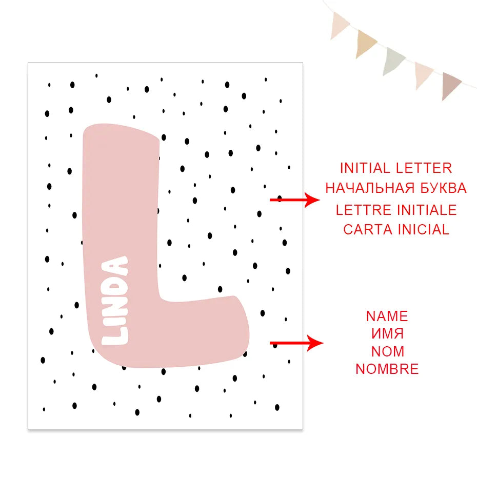 Pink Rainbow Cloud Love Hearts Personalized Baby's Name Wall Art Posters Fine Art Canvas Prints For Nursery Room Children's Bedroom Decor