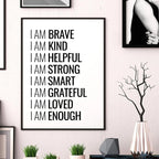 I Am Enough Inspirational Quote Wall Art Fine Art Canvas Print Black White Daily Mantra Motivational Poster For Bedroom Living Room Wall Decor