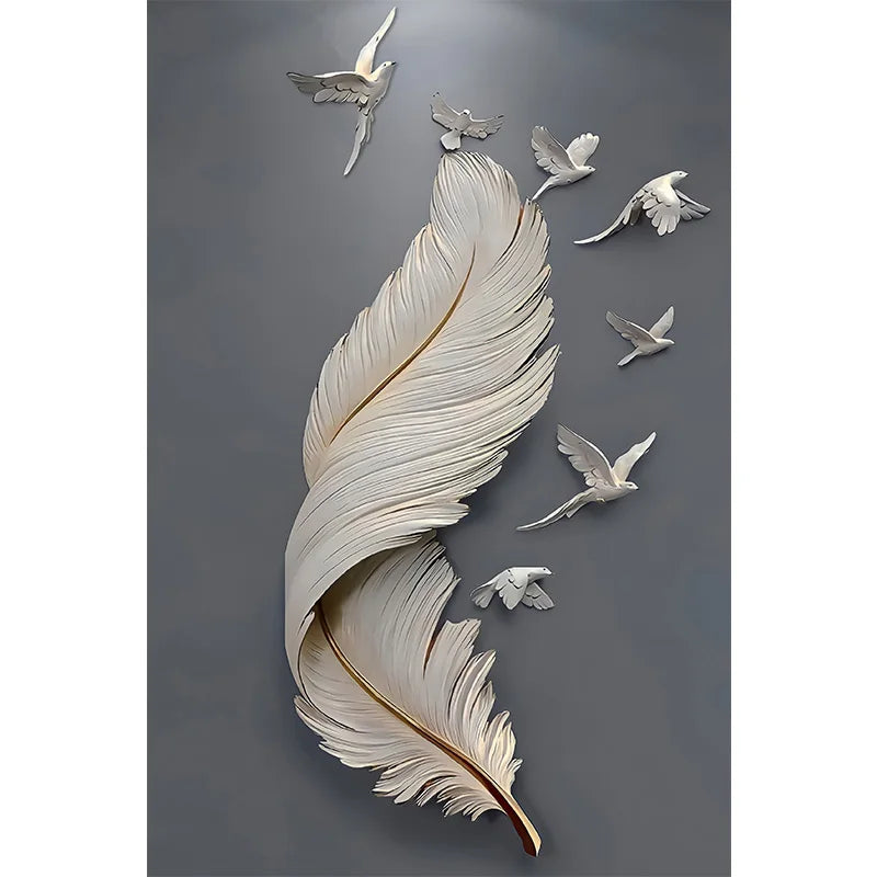 Seven Birds Feather Wall Art Fine Art Canvas Prints 3d Visualization Minimalist Abstract Pictures For Living Room Entranceway, Foyer Art Decor