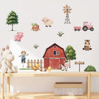 Pink Tractor & Farm Friends Wall Decal – Cartoon Cows & Animal Wall Decals for Kids Bedroom, Nursery, or Playroom Decor