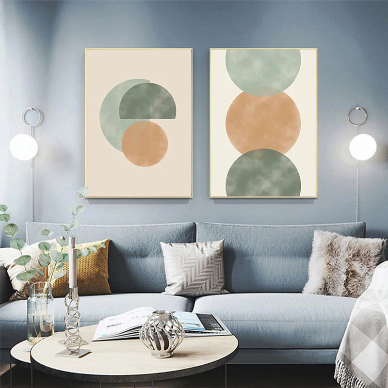 Set of 2Pcs Earthy Tones Abstract Geometric Circles Wall Art Fine Art Canvas Prints Pictures For Living Room Dining Room Bedroom Art Decor 2025