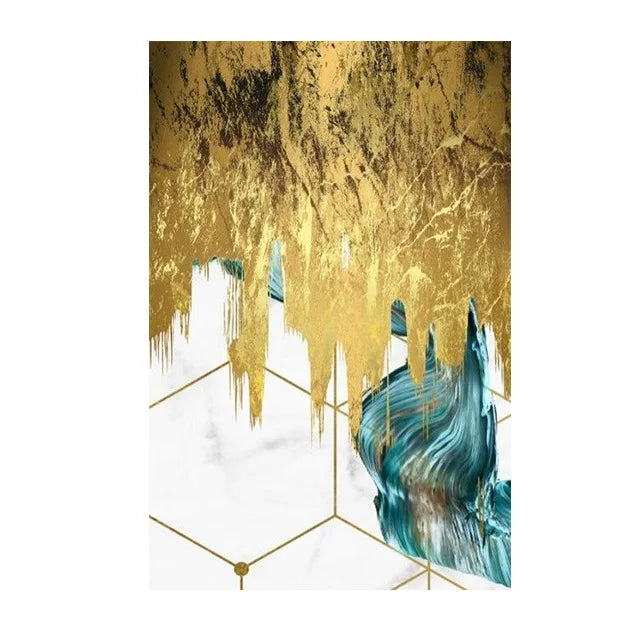 Abstract Liquid Golden Aqua Marble Wall Art Fine Art Canvas Prints Pictures For Living Dining Room Nordic Art For Modern Apartment