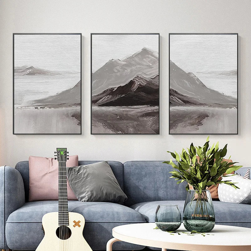 Abstract Gray Mountain Landscape Wall Art Fine Art Canvas Prints Pictures For Modern Apartment Living Room Dining Room Art Decor