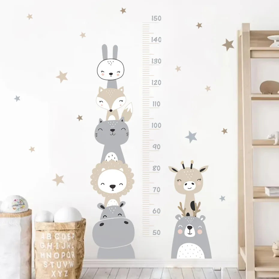 Cute Woodland Animals Height Measurement Wall Sticker For Nursery Room Removable Peel & Stick PVC Wall Decal For Creative Kid's Room Decor