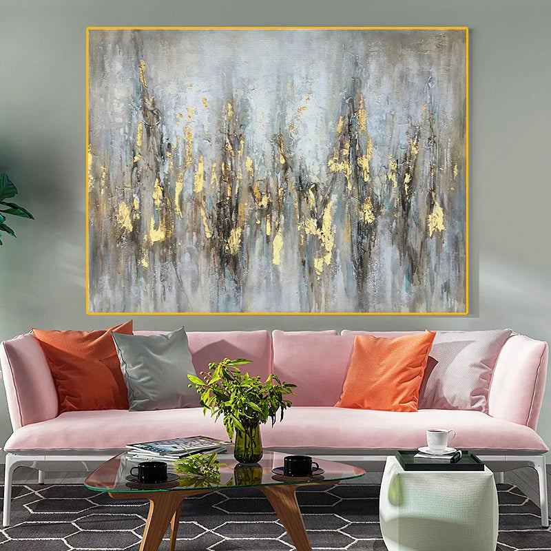 Modern Golden Gray Vintage Urban Abstract Wall Art Fine Art Canvas Print Large Formats Pictures For Living Room Dining Room Art Decor