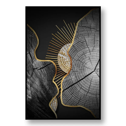 Abstract Black Golden Tree Rings Wall Art Fine Art Canvas Prints Light Luxury Pictures For Living Room Foyer Entranceway Reception Room Art Decor