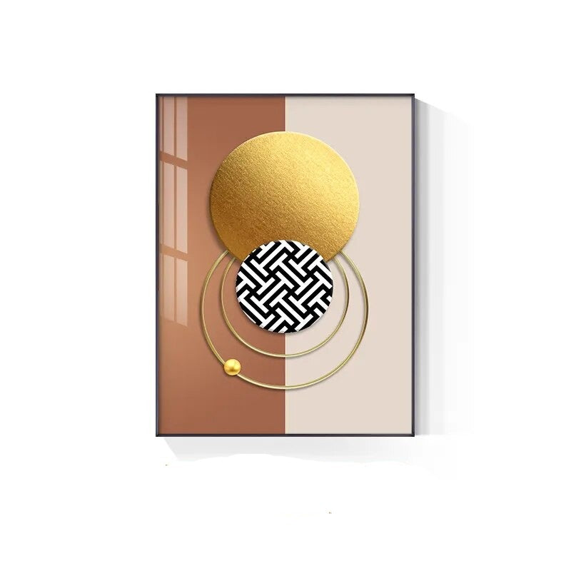 Modern Aesthetics Golden Sun Moon Abstract Geometry Wall Art Fine Art Canvas Prints Pictures For Luxury Living Room Home Office Decor