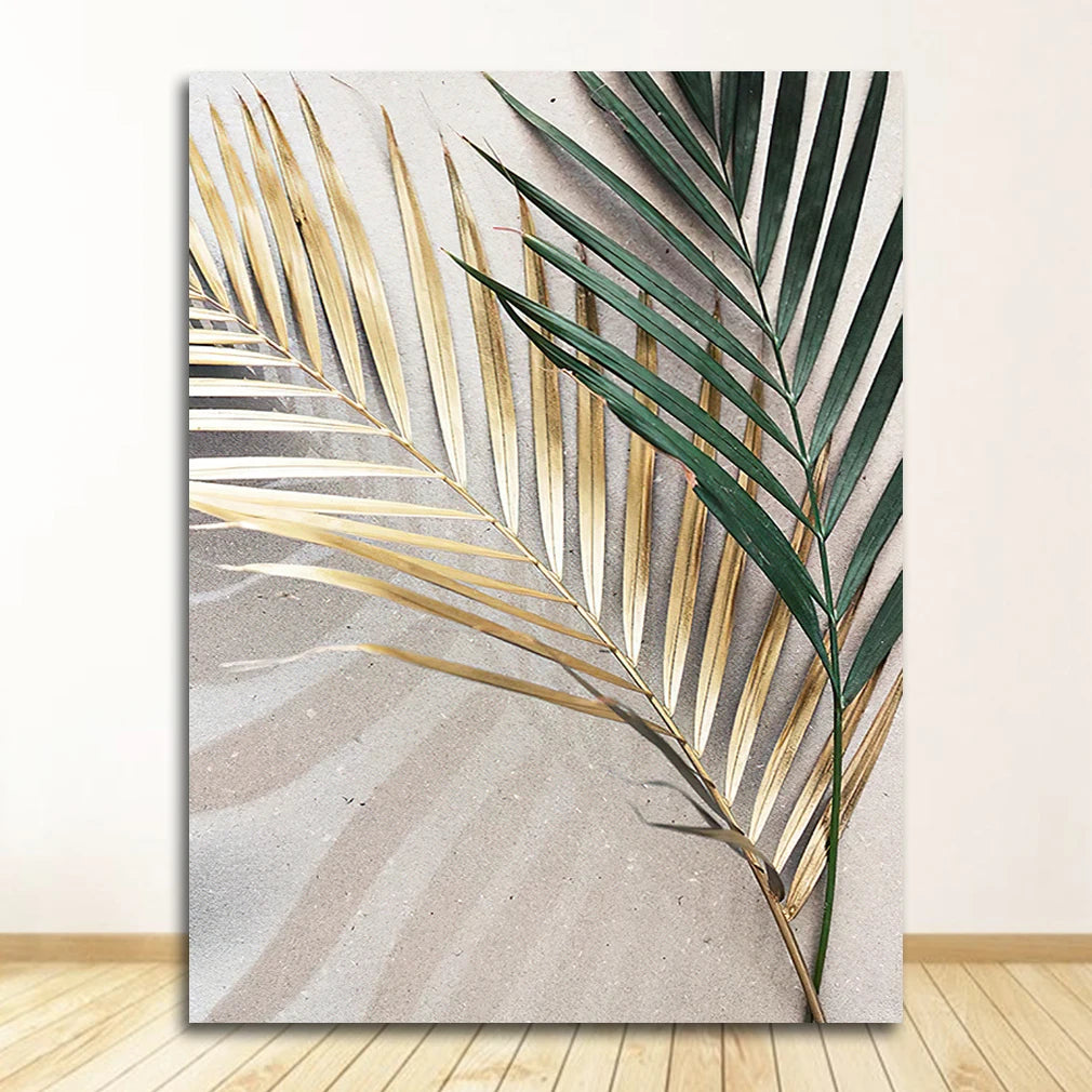 Green Golden Fern Leaves Wall Art Fine Art Canvas Prints Modern Botanical Pictures For Living Room Dining Room Home Office Decor