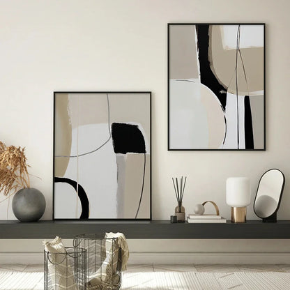 * Featured Sale * Scandinavian Designer Abstract Wall Art Fine Art Canvas Prints Black Gray Beige Pictures For Modern Living Room Bedroom Nordic Interior