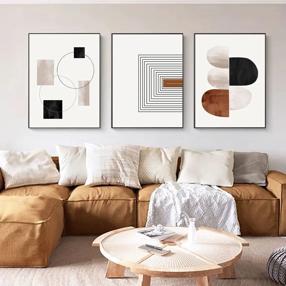Set of 3Pcs Neutral Colors Minimalist Nordic Abstract Wall Art Fine Art Canvas Prints Pictures For Living Room Bedroom Art Decor
