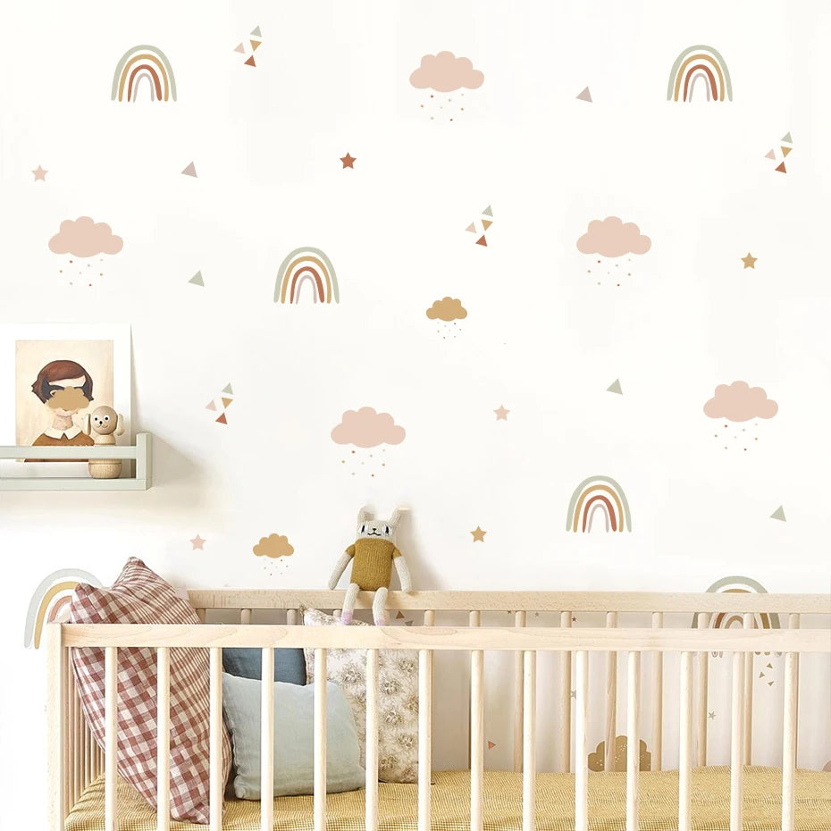 Rainbow Clouds & Dots Nursery Wall Decals Removable Peel & Stick PVC Wall Stickers For Baby's Room Children's Bedroom Creative DIY Home Decor