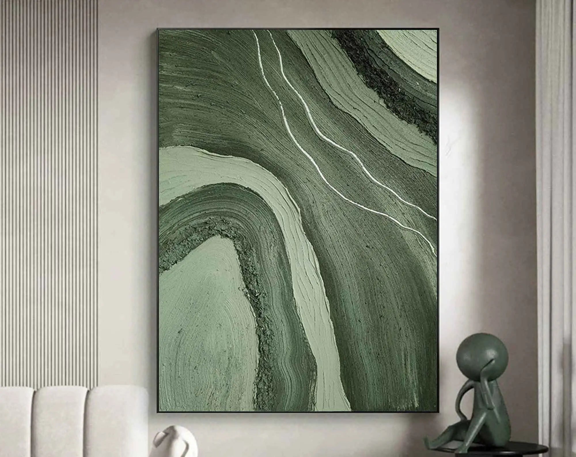 Large Format Abstract Wall Art Fine Art Canvas Prints Green Beige Golden Flowing Textural Design Pictures For Modern Apartment Living Room Foyer Art Decor