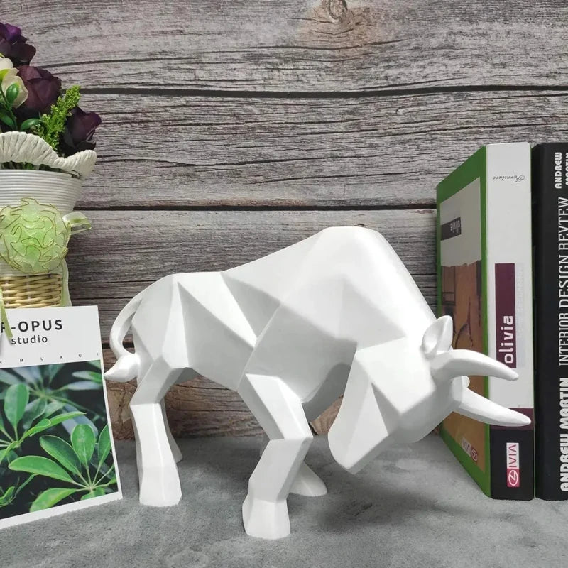 Abstract Bull Statue Sculpture Geometric Wildlife Ornament Modern Symbolic Art Decoration For Desktop Home Office Living Room Nordic Home Decor