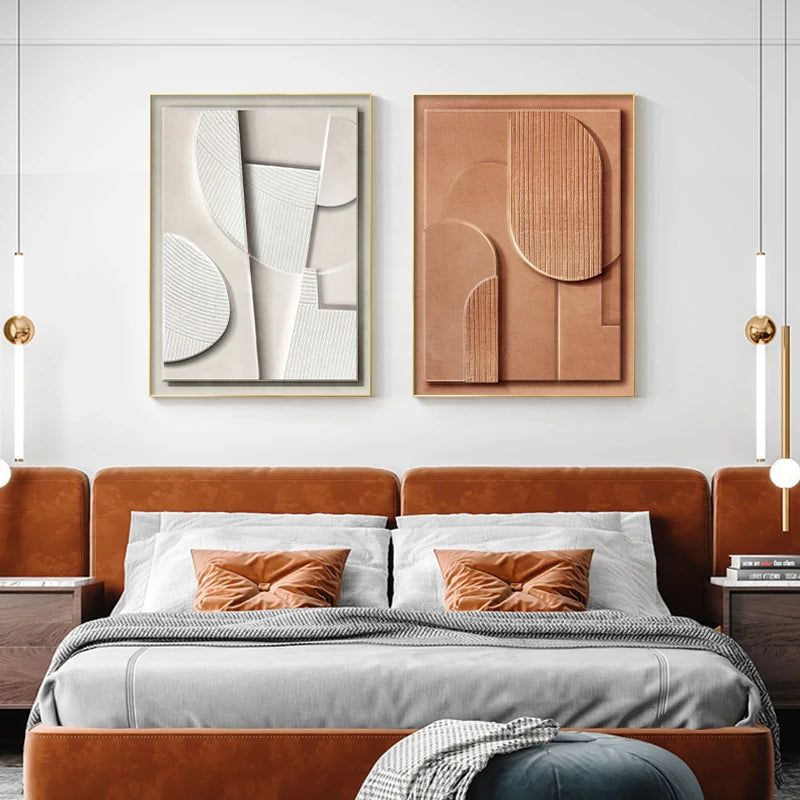 Beige Terracotta Abstract Minimalist Wall Art Fine Art Canvas Prints Modern Aesthetics 3d Effect Posters Pictures For Modern Apartment