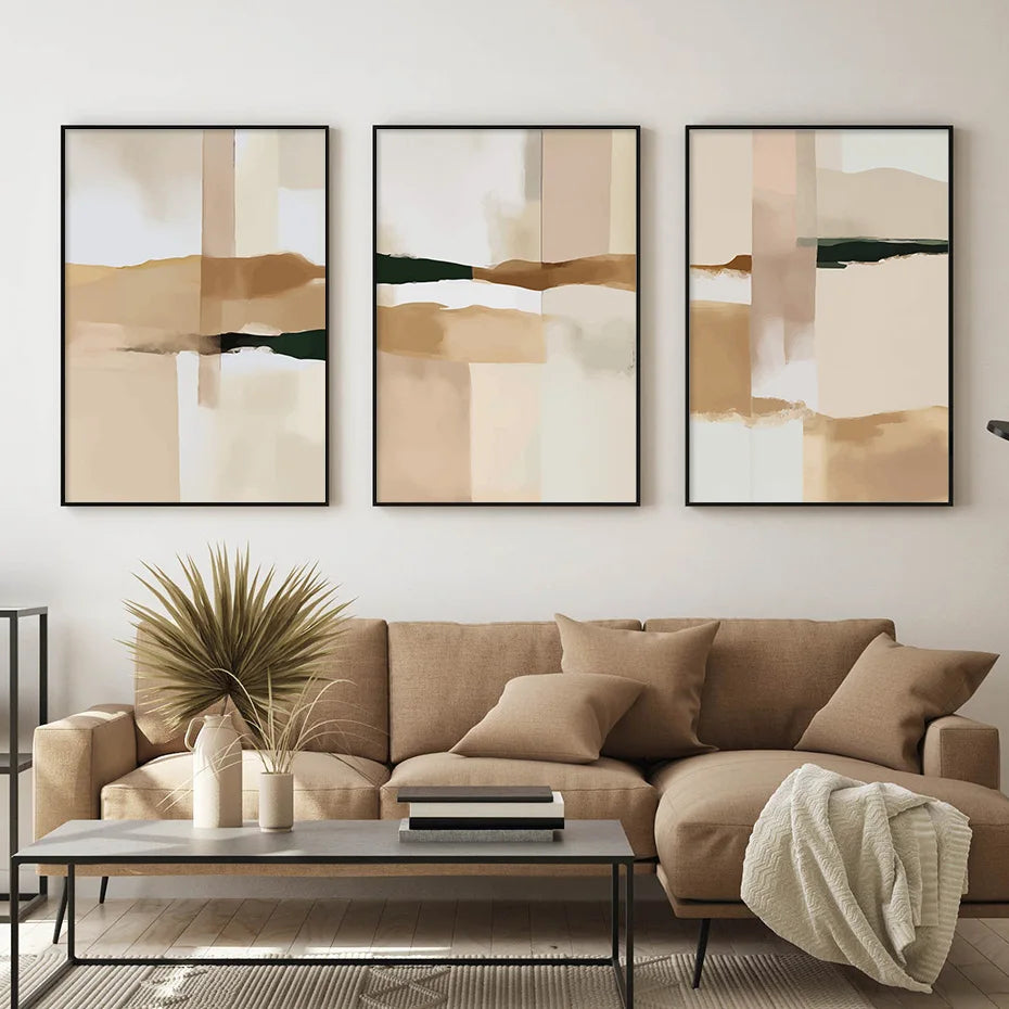 Neutral Color Blocks Beige Black Wall Art Fine Art Canvas Prints Modern Abstract Pictures For Living Room Bedroom Art Decor