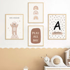 Personalized Baby's Name Wall Art For Nursery Room Cute Rainbow Cloud Play All Day Poster Pictures For Baby's Boy Girl's Room Wall Decoration