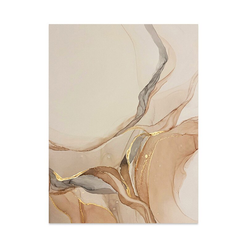 Modern Abstract Liquid Beige Golden Liquid Marble Wall Art Fine Art Canvas Prints Pictures For Luxury Living Room Chic Bedroom Art Decor