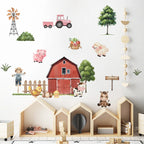 Pink Tractor & Farm Friends Wall Decal – Cartoon Cows & Animal Wall Decals for Kids Bedroom, Nursery, or Playroom Decor