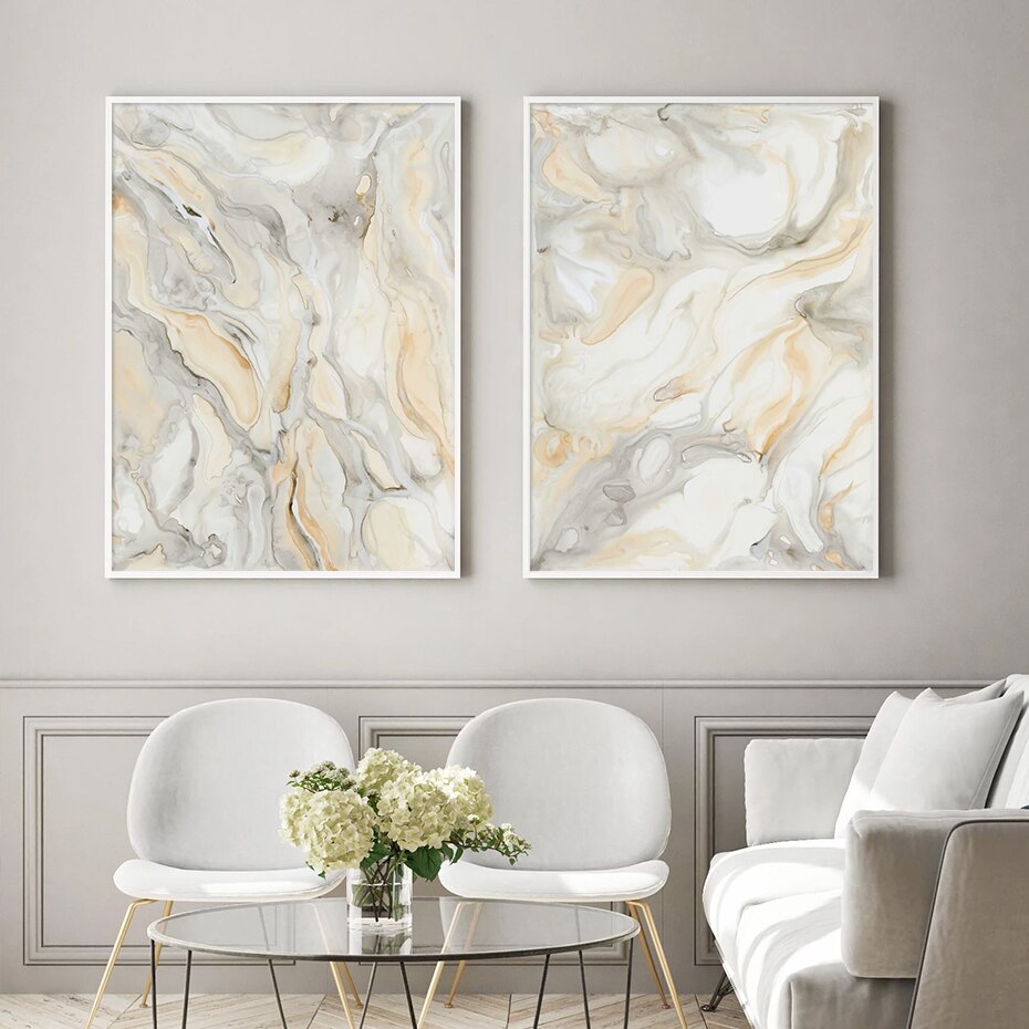 Minimalist Liquid Marble Print Beige Gray Light Luxury Wall Art Pictures For Modern Apartment Living Room Bedroom Art Decor